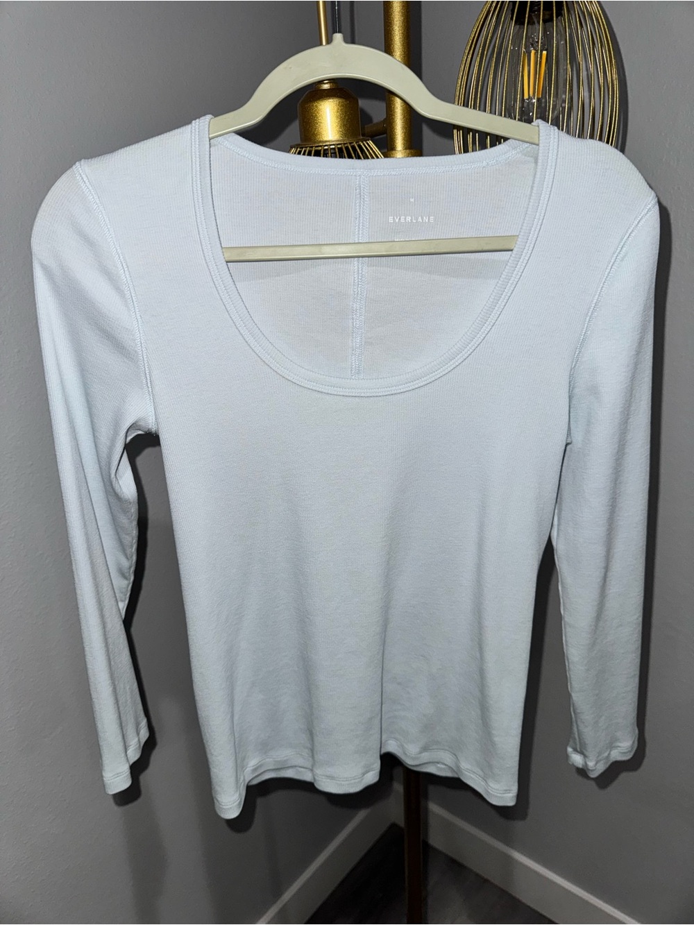 Everlane Light Blue Luxe Rib Scoop-Neck 3/4 Sleeve Tee